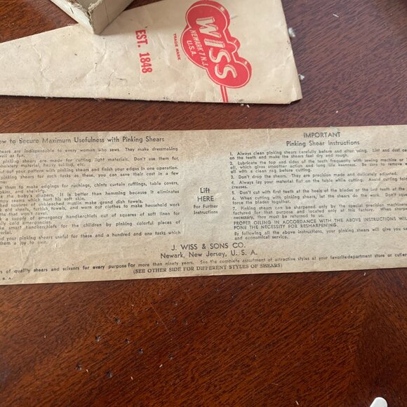 Vintage WISS Pinking Shears Scissors Model C Original Paperwork Box black silver - Picture 10 of 16